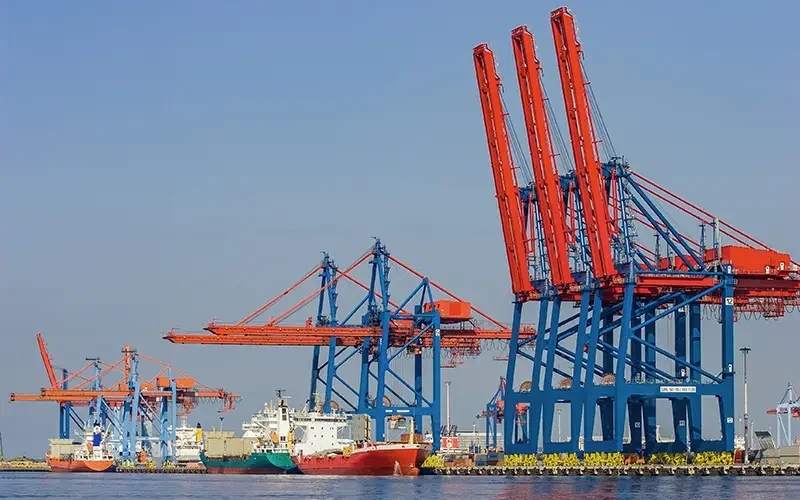 Cargo vessel are loaded in a container Terminal in Gothenberg, S